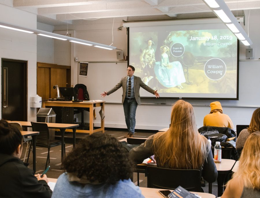 Dr. Hansen, and English professor, gives a lecture on William Cowper on January 18, 2019.

Steven Jenkins | The Falcon