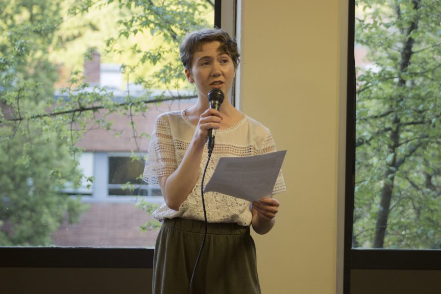 Olivia Heale, sophomore, performs her slam poetry piece.

Maileca Gontinas | The Falcon