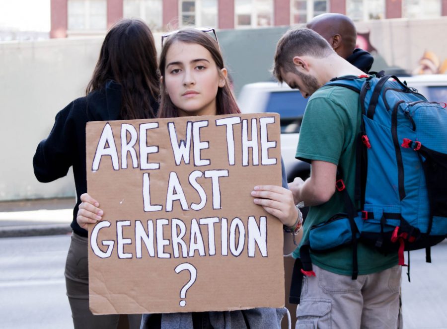 Zoe Schurman, age 13, leading a climate strike at Seattle City Hall.