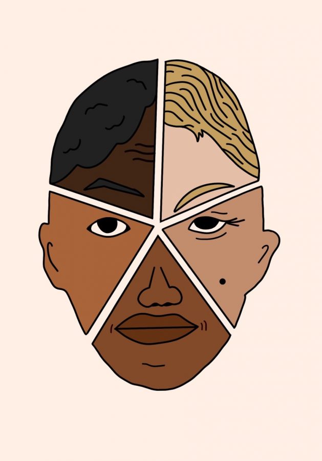 An illustration of a face with five different ethnicities illustrated