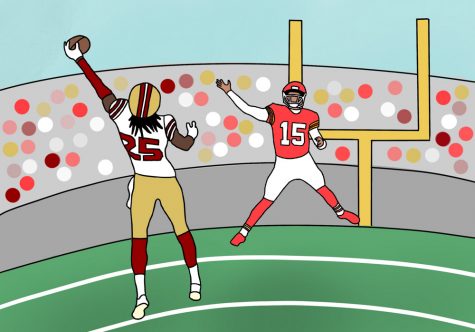 an illustration of two football players on a football field
