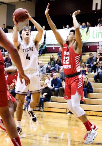 a man shoots a basketball