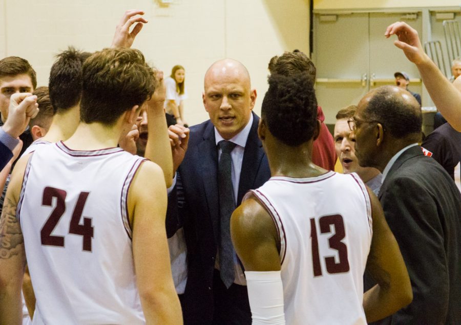 The score is close and Coach Leep stratigizes with the team during the second half of the game hoping to overtake the seawolves.
