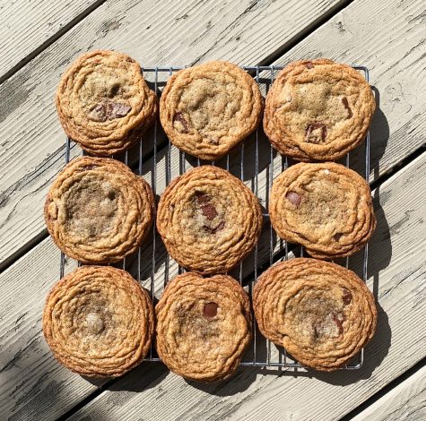 a rack of chocolate chip cookies