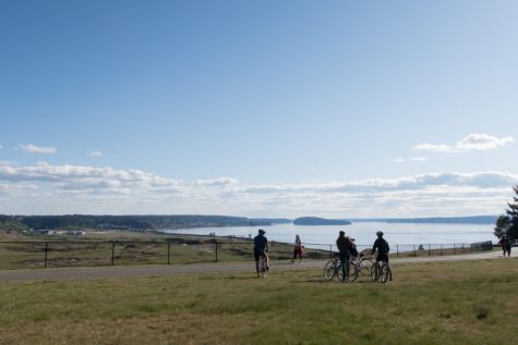 people on bicycles at a park