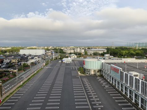 an empty parking lot and road