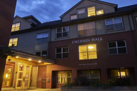 a dorm building at night