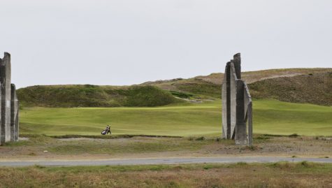 a park is nearly empty on an overcast day