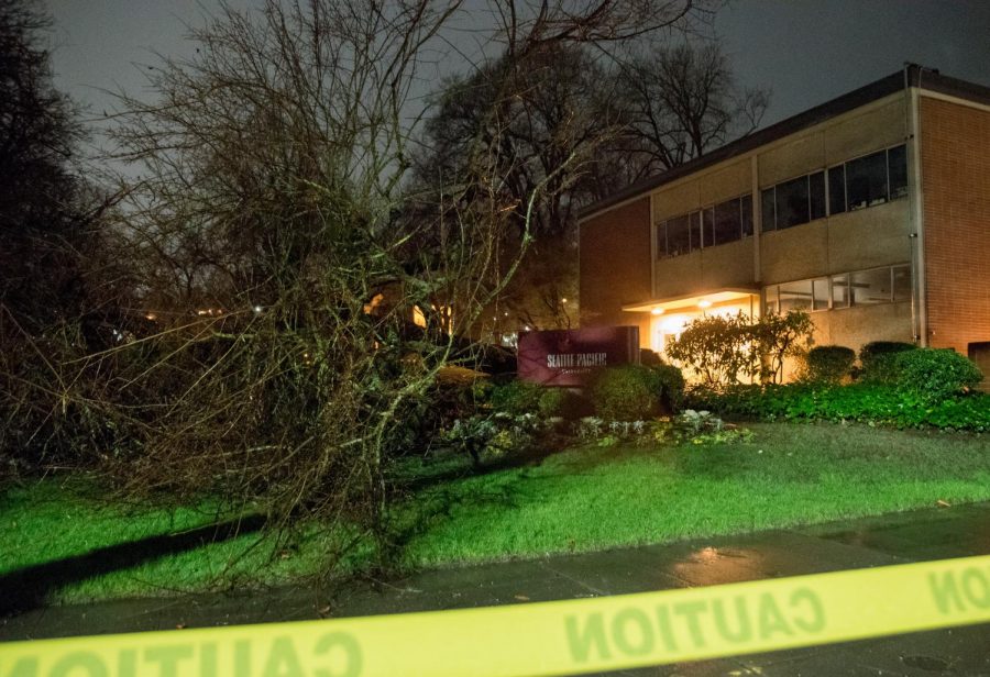 No one was injured when the tree fell although multiple students witnessed the event.