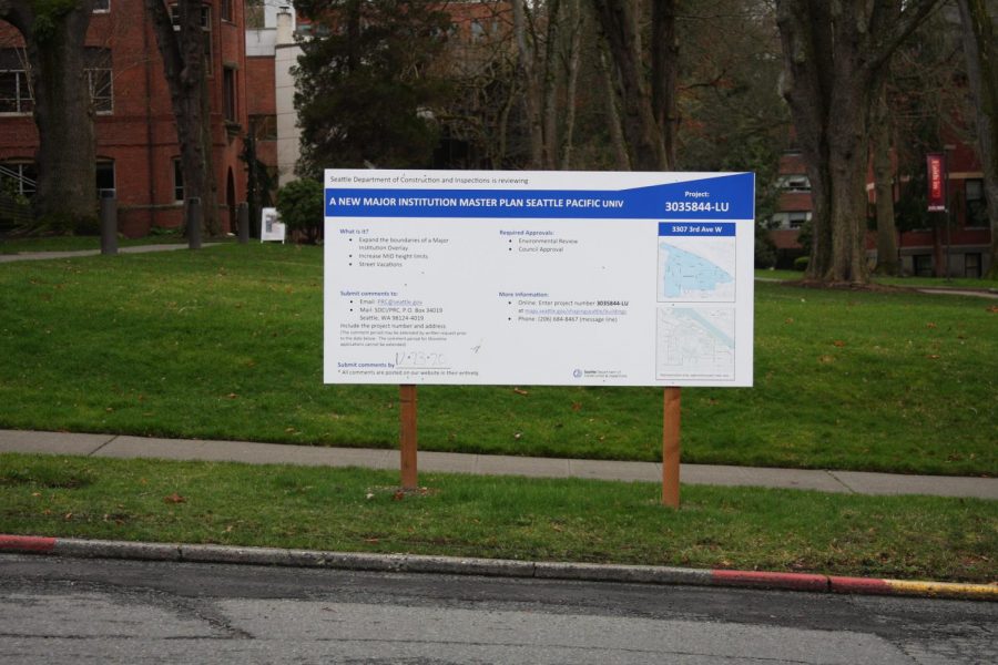 SPU institution master plan sign in Tiffany Loop.