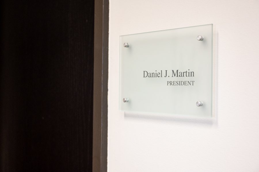 Dan Martins sign outside of his office in Demaray Hall.