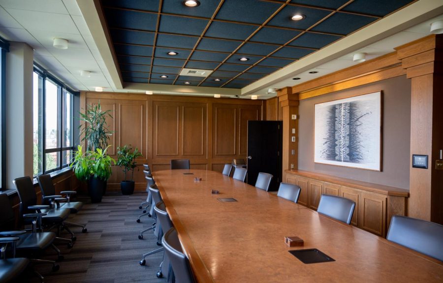 The room where the Board of Trustees typically meets in Upper Demaray hall under normal circumstances.