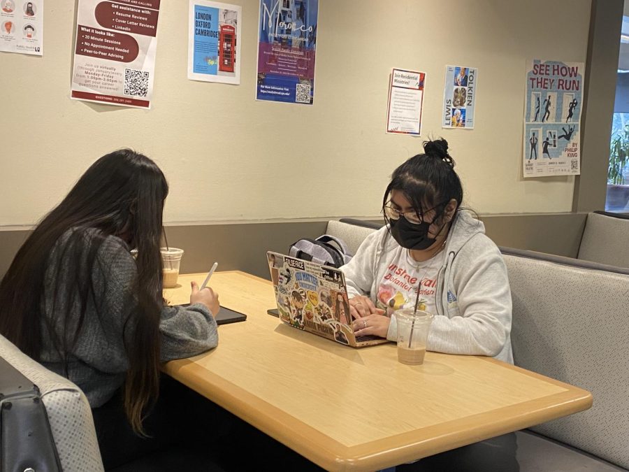 Students gather in the SUB to work on homework as well as have time to themselves or with their friends. (Sharli Mishra)