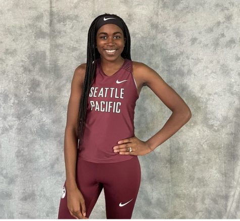 Vanessa Aniteye posing for her Seattle Pacific track and field press day photos. (Courtesy of Vanessa Aniteye)