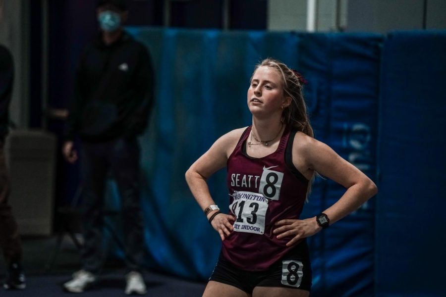 Nicki Yorges catches her breath after her race at the UW invite. (Rio Giancarlo)