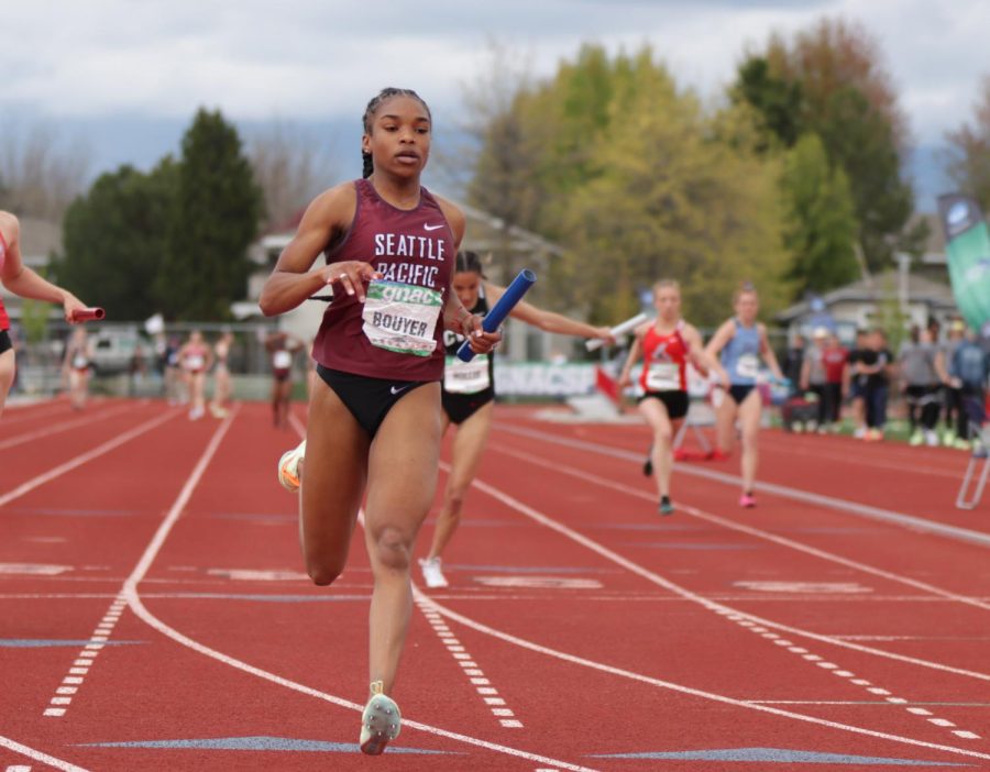 Jenna Bouyer competing in a past GNAC competition earlier this month. (Courtesy of Kyle Cajero)