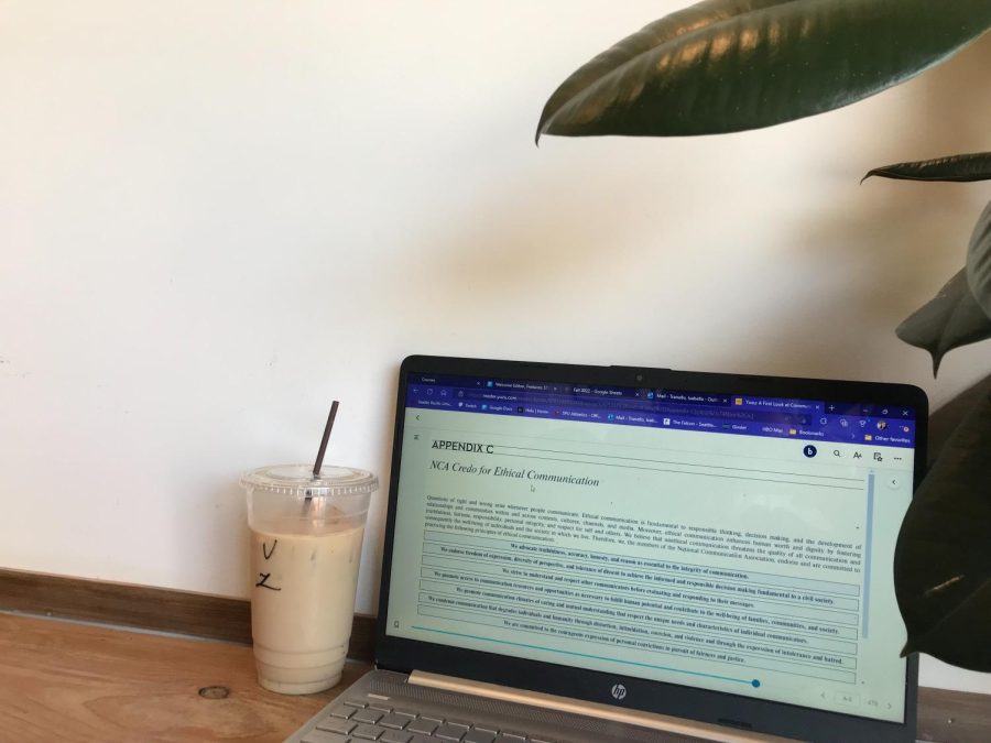 A study space set up at Two Kick Coffee in Queen Anne. (Photo/ Isabella Tranello)
