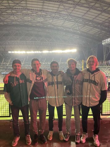 Austin Freeman (center) 
 attends a Mariners game with his dad brother Justin and friends Alec, Isaac, and Ayden early in the 2022 season. (Austin Freeman)
