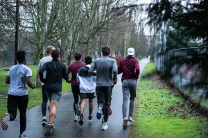 Members of the SPU cross country team run on the Ship Canal trail near Wallace Field during a practice on Jan. 10, 2021. 