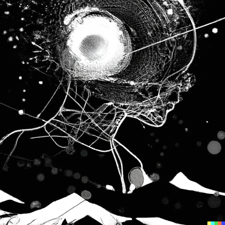 Illustration generated by openai DALL-E 2 using the phrase ChatGPT visualization  black and white digital art.