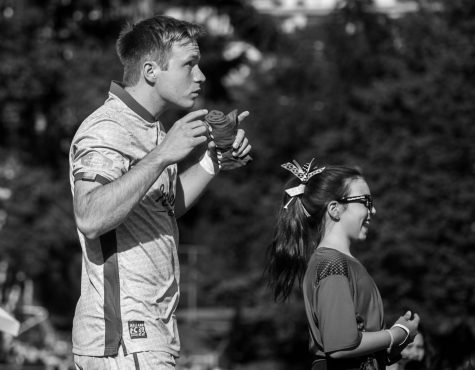 Nik Reirson heads out onto the field before the national anthem at Ballard F.C.s inaugural home game at Interbay Stadium on May 21, 2022 in Seattle, Wash. Reirson was a standout defender  at SPU before graduating in 2022.