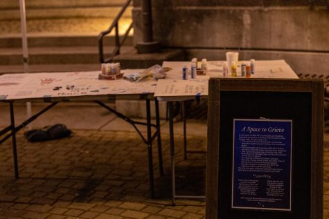 Seattle Pacific University set up a tent in Martin Square with pens, paint, and paper so students could write words of encouragement, prayers or express their grief for those effected by the earthquakes.