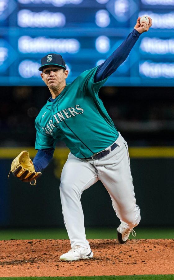 Seattle Mariners starting pitcher Tommy Milone (53) pitches during the third inning of a baseball game Friday, April 14, 2023, in Seattle. The Mariners won 5-3.