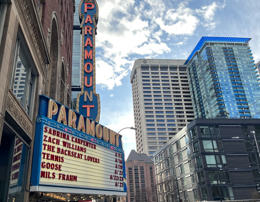 The Paramount theater in downtown Seattle before the Sabrina Carpenter concert on Tuesday, April 11, 2023.