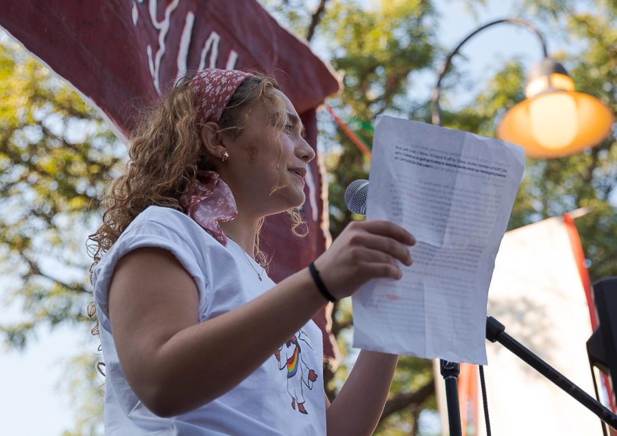 Reyna Martin, newly elected ASSP president, speaks at a September 11th demonstration in Martin Square protesting the hiring policies of the University.