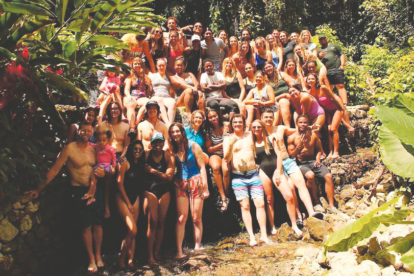 Summer Frank (front in blue) on a mission trip to the Dominican Republic. 