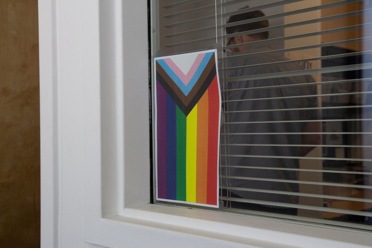 A flag in a window on Thursday, Sept. 14, 2023.