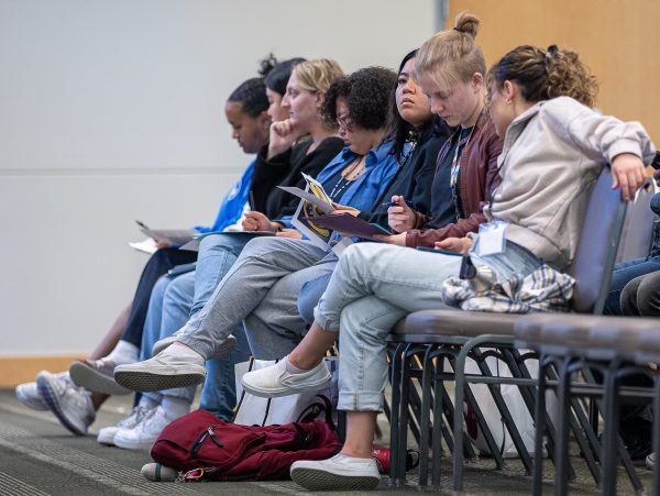 Students leaders participate in an activity at the 2023 Leadership Conference at Seattle Pacific University in Seattle, Wash., on Tuesday, Sept. 5, 2023.