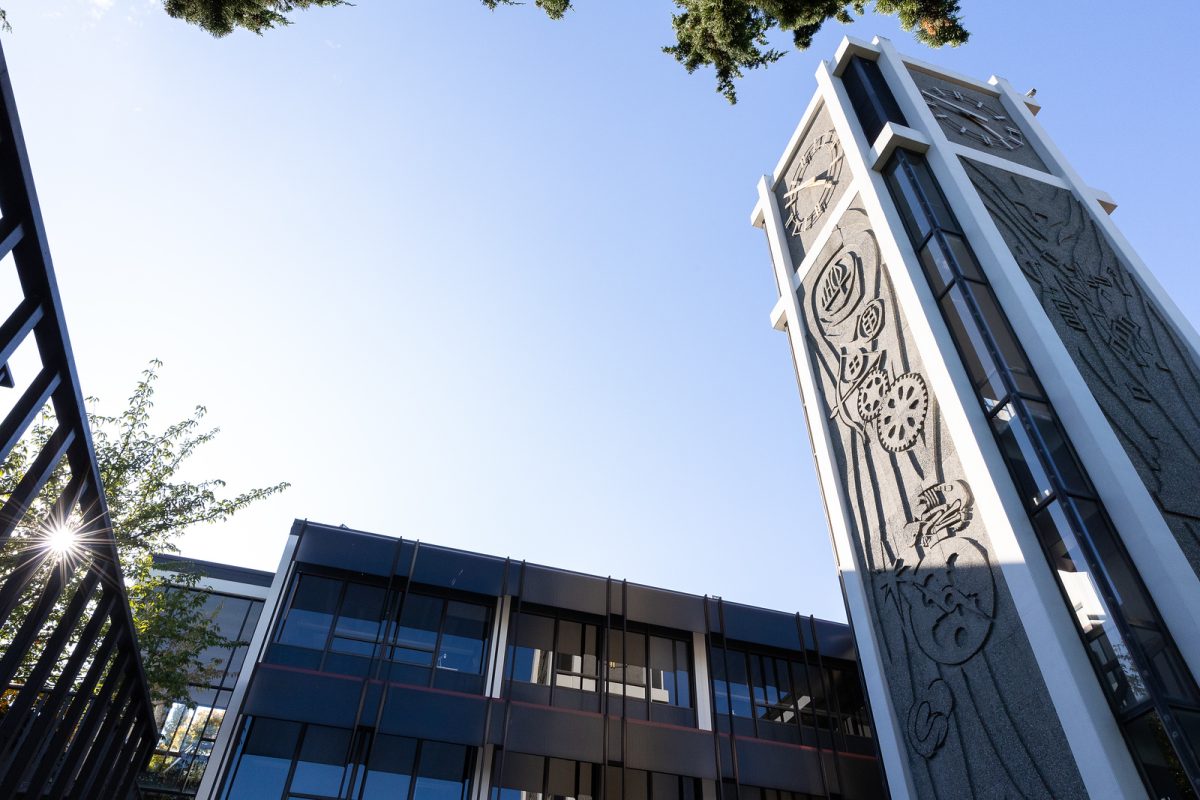 The Demary clock tower is hit with the afternoon son on Wednesday, Sept. 6, 2023. With recent budget cuts many still wonder what campus life may look like this year.