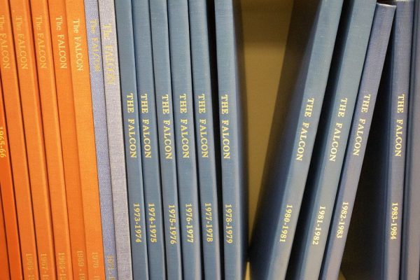 Bound copies of The Falcon stored in SPUs archives. Ames Library recently a received a grant to digitize and upload physical copies to the web.