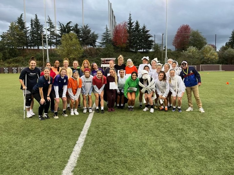 The Seattle Pacific University Womens soccer team poses for a photo during their annual Halloween costume practice on Monday, Oct. 31, 2022, in Seattle. (Photo courtesy of Sophie Beedle)