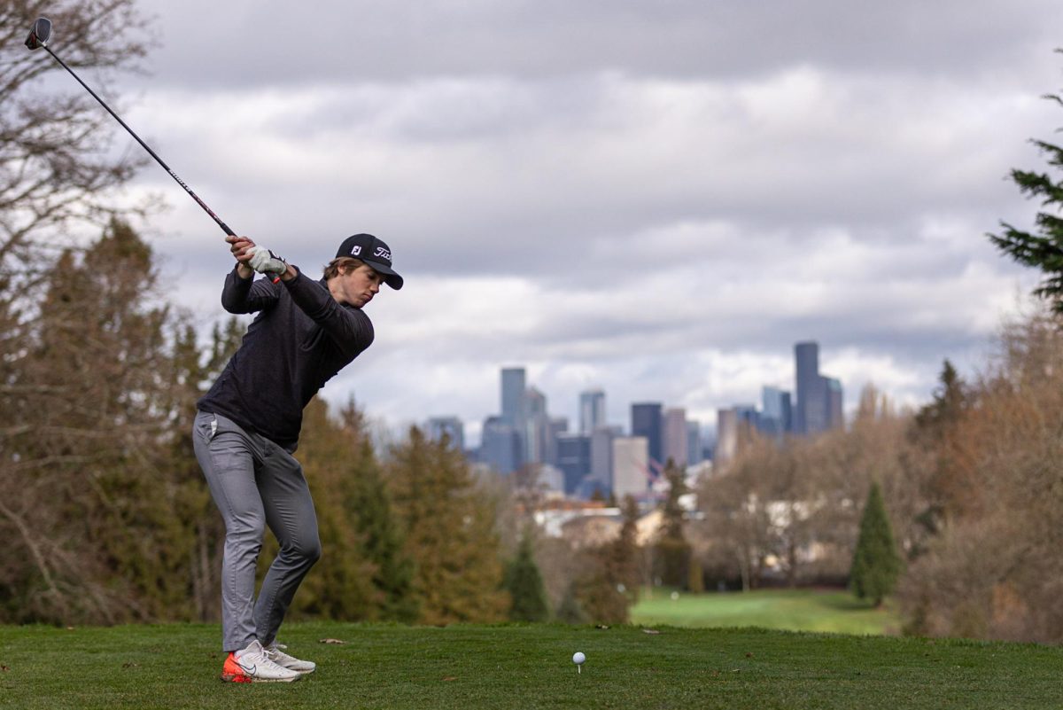 Seattle Pacific University Sophomore Adam Haagenson hits a drive on the 12th tee at West Seattle Golf course on Friday, Jan. 27, 2023, in Seattle. A home course has yet to be chosen for the Womens golf team which is set to tee off in the fall of 2024.