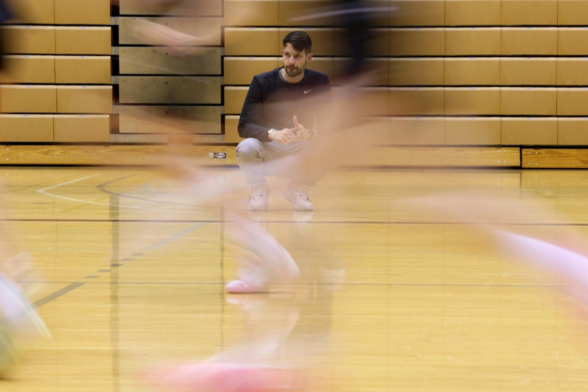 Seattle Pacific University women’s basketball head coach Mike Simonson watches his players run the court during practice on Monday, Jan. 29, 2024, in Seattle.