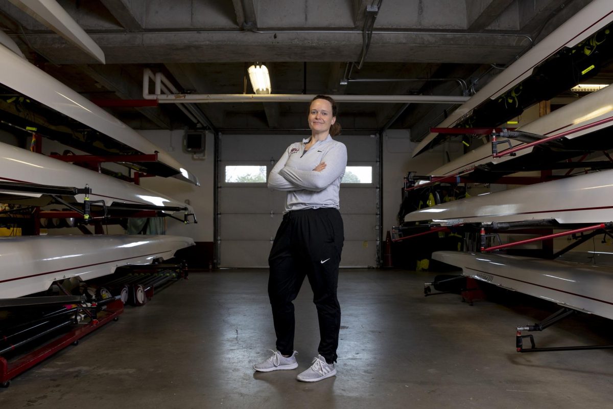 Seattle Pacific University womens rowing head coach Caitlin McClain poses for a portrait in the shell house on Tuesday, Feb. 20, 2024, in Seattle.