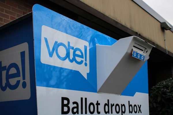 The campus ballet drop box next to the campus store remained unused on Wednesday, Feb. 21, 2024. Student will be able to vote here during the up coming election.