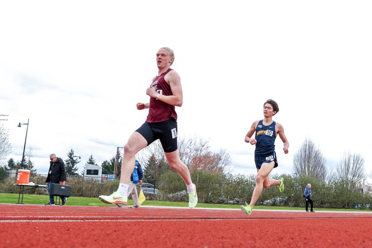 Seattle Pacific University distance runner junior Ben Sherbon races during the 1500 at the Doris Heritage on April 5, 2024, in Renton Wash.