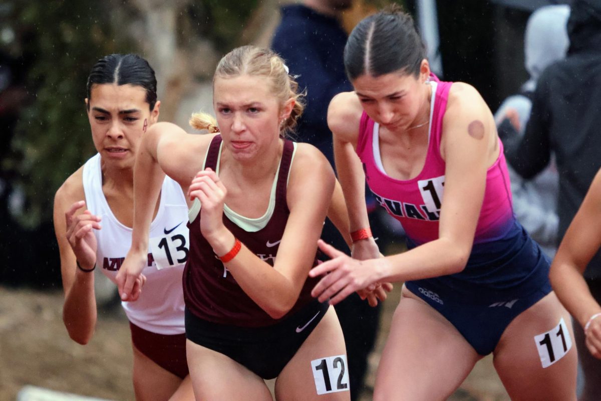 Seattle Pacific University sophomore Maya Ewing pushes out strong at the beginning of her 1500m race getting her a time of 4:49.14 at the Bryan Clay Invitational Apr 11-13, 2024 in Azuza, Cal.