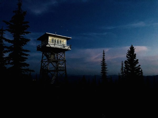 Baptiste Lookout at night. (Photo by Mark Hufstetler courtesy of the U.S. Forest Service.)