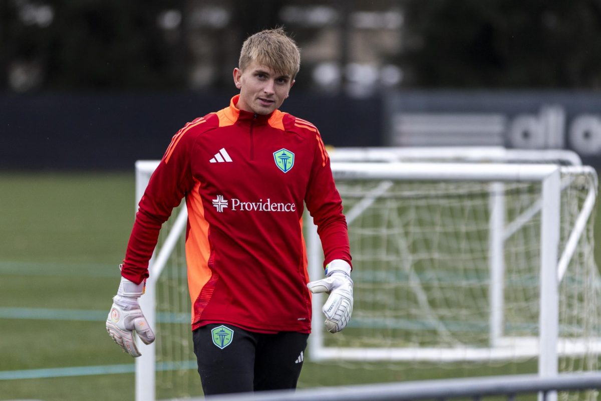 Tacoma Defiance goalkeeper Lars Helleren looks on during a training session with the Seattle Sounders on Jan. 19, 2024 at the Starfire Sports Complex in Tukwila, Wash. Helleren joined the Sounders organization after a five Seasons with the Falcons, Two with Ballard FC and a stint on Colorado Rapids II.