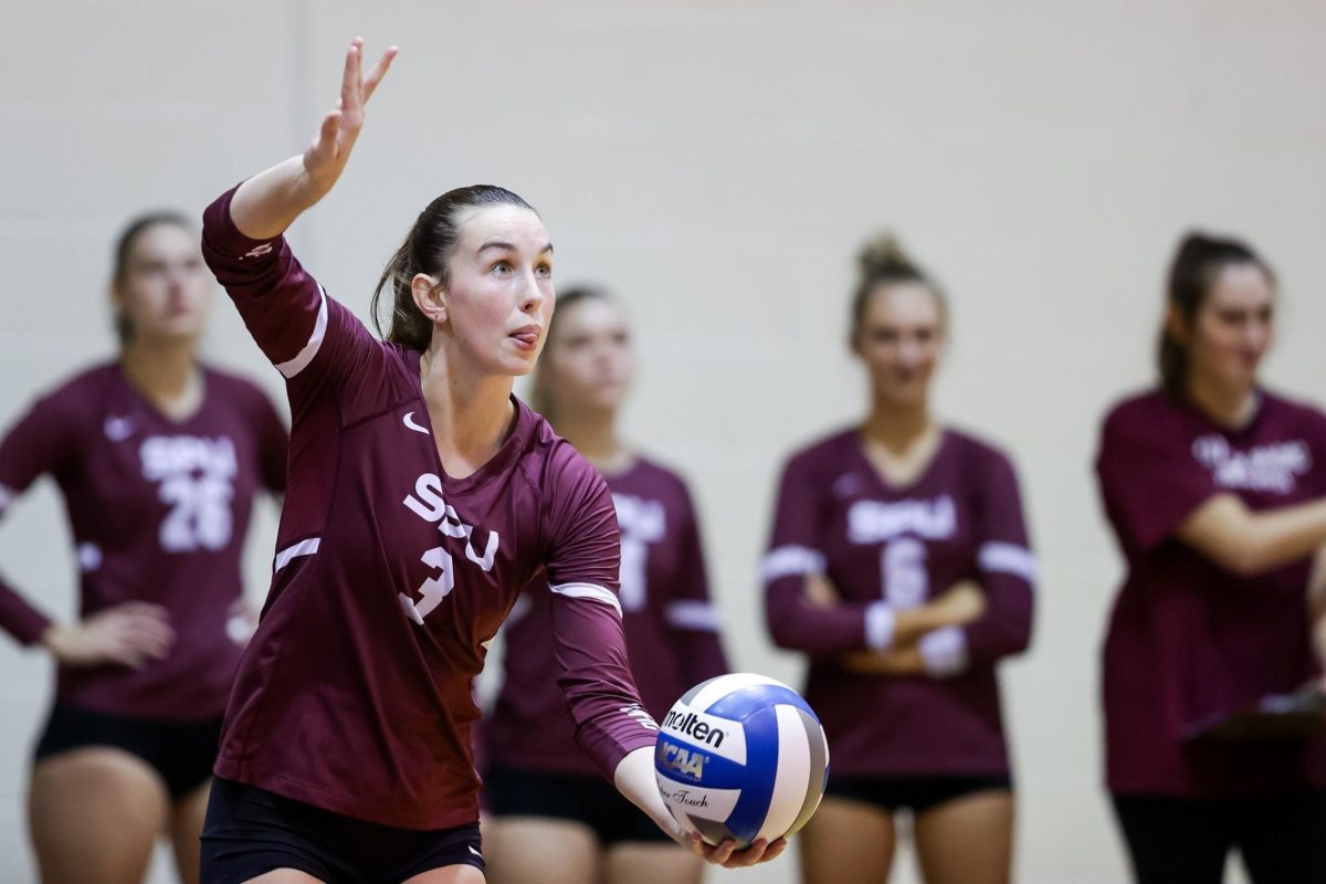 Fifth year Allison Wilks (3) prepares to spike the ball against Western Washington University on Nov. 9, 2024 in Seattle.
(Courtesy of SPU Athletics)