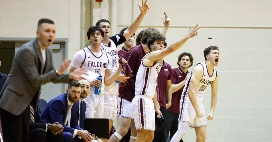 SPU team celebrating a 3-pointer against Alaska Anchorage on Feb. 22, 2025. (Courtesy of Seattle Pacific University Athletics)