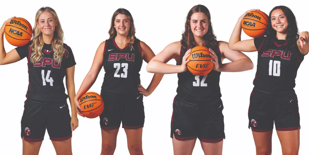 From left to right: Hunter Beirne, Peyton Bergevin, Schuyler Berry, and Lolo Weatherspoon. (Courtesy of Seattle Pacific University Athletics)