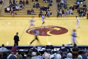 The SPU mens basketball team competes against western Washington team in the Royal Brougham Pavilion on Jan 9 2025.