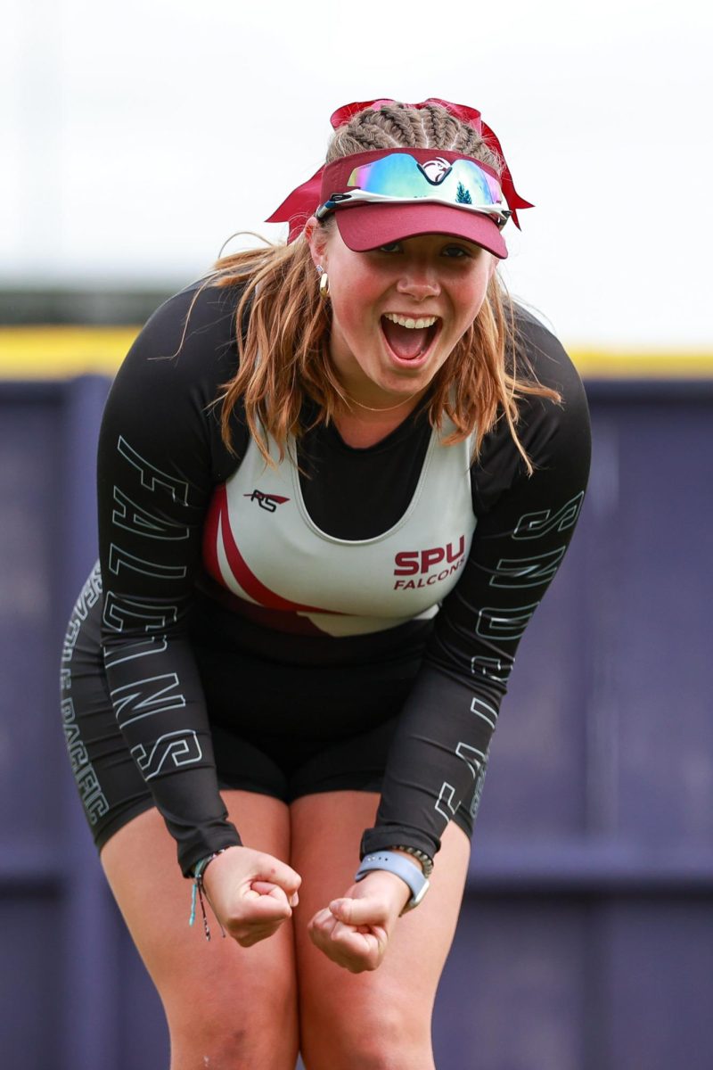 Brittan Dalberg cheers during warm-ups before the races, Saturday, May 3, 2025, in Seattle.