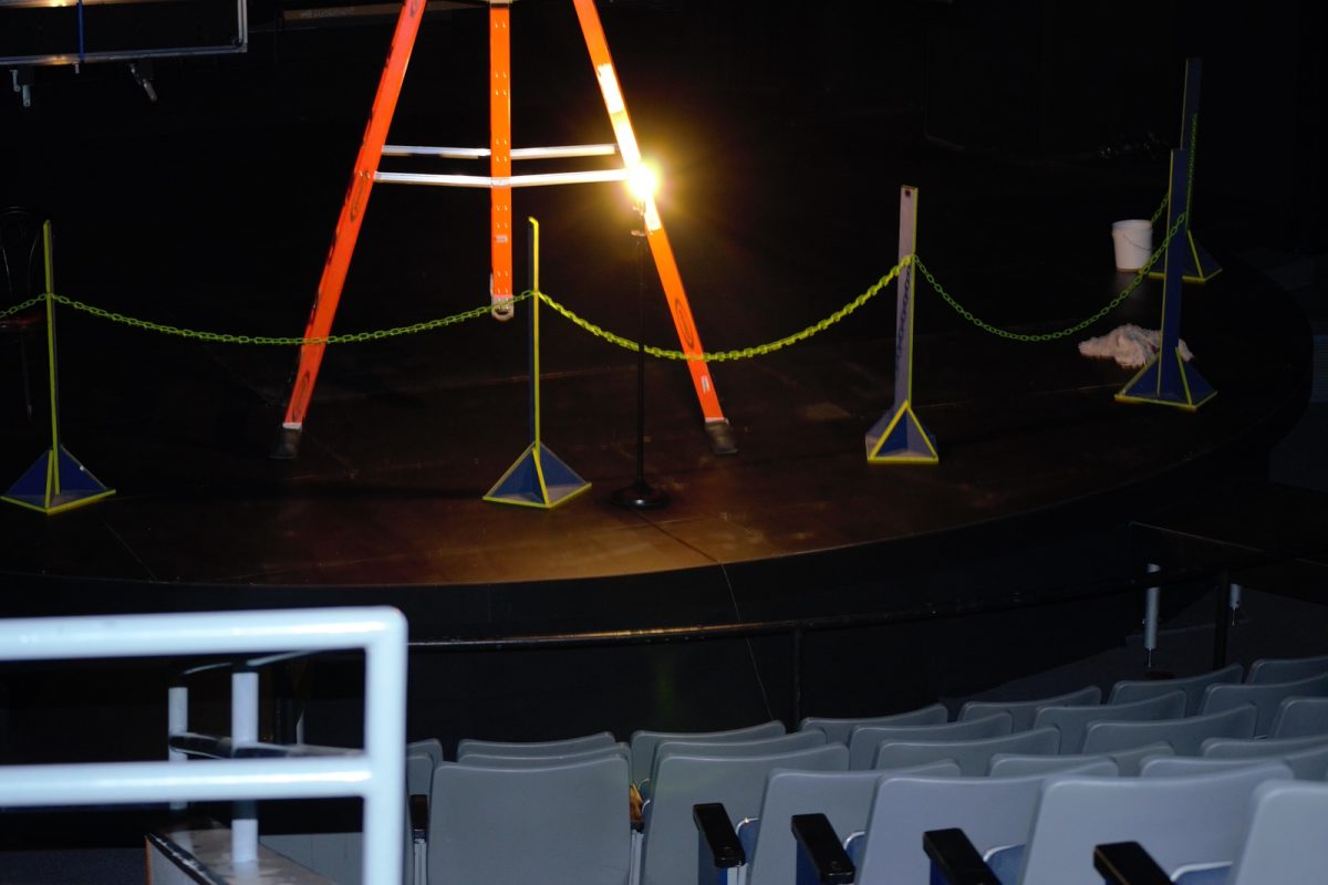 Construction on the stage done by theatre production students in Mckinley hall on Oct. 29, 2024.