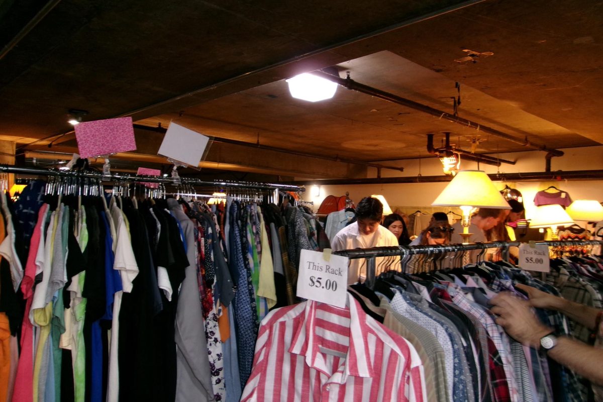 Clothing racks from a vendor at Fremont Market on 34th St. in Autumn 2025.
